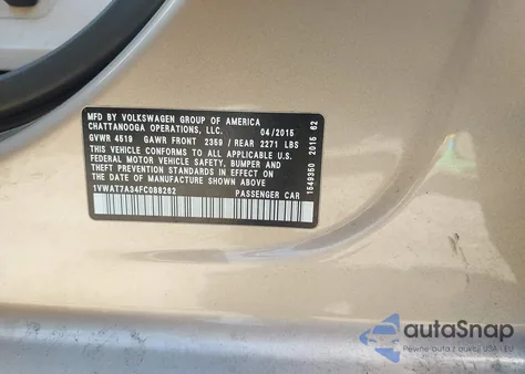 2015 Volkswagen Passat 1.8T Limited Edition from USA, damaged, VIN 1VWAT7A34FC088262